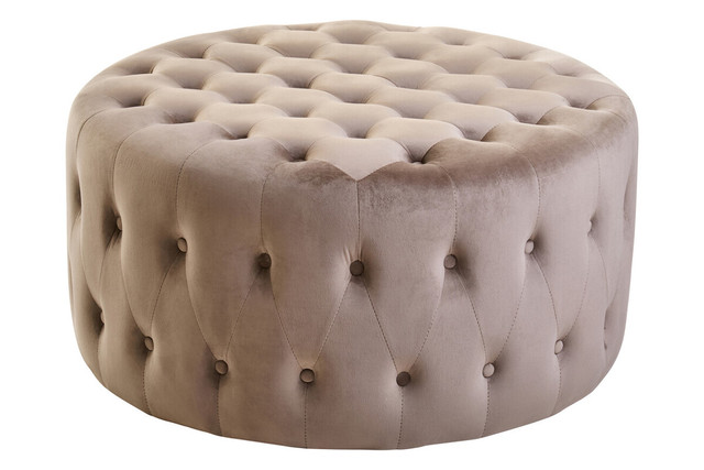 Premier Housewares Haley Mink Velvet Round Tufted Footstool