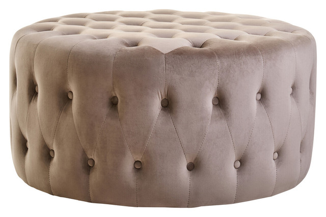 Premier Housewares Haley Mink Velvet Round Tufted Footstool
