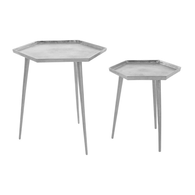 Premier Housewares Halle Silver Set Of 2 Hexagonal Side Tables