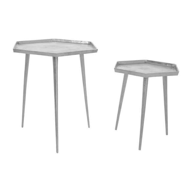 premier housewares Halle Silver Set Of 2 Hexagonal Side Tables