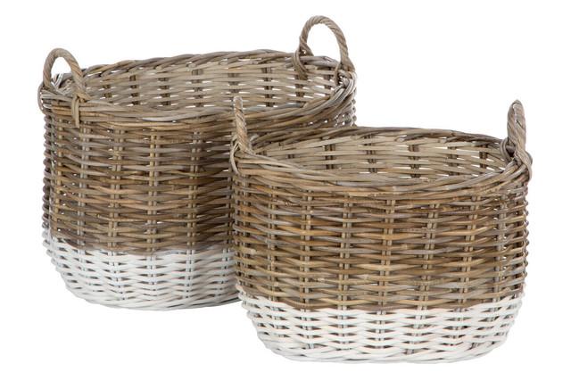 premier housewares Hampstead Set of Two Natural Rattan Oval Storage Baskets