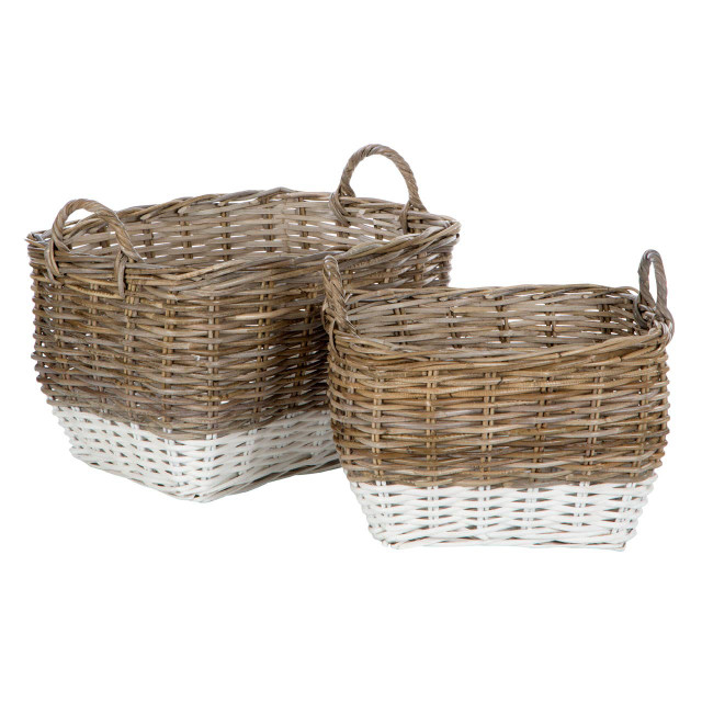 premier housewares Hampstead Set of Two Natural Rattan Rectangle Storage Baskets