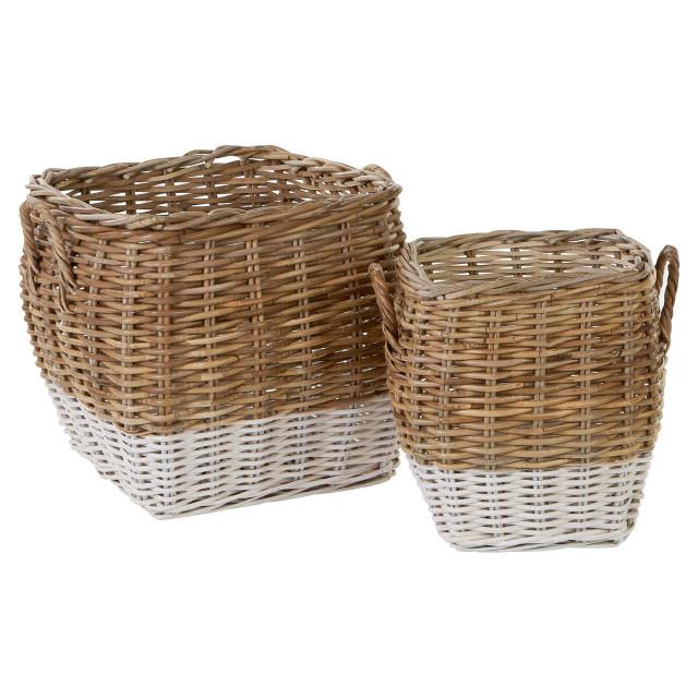Premier Housewares Hampstead Set Of Two Natural Rattan Square Storage Baskets