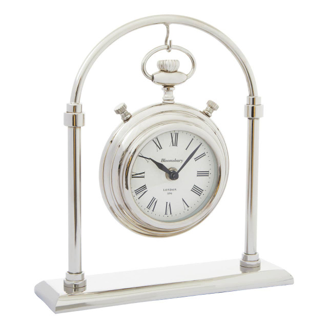 Premier Housewares Hampstead Small Silver And Antique Brass Mantel Clock