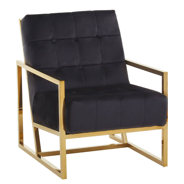 Premier Housewares Hana Black Velvet Chair With Gold Frame