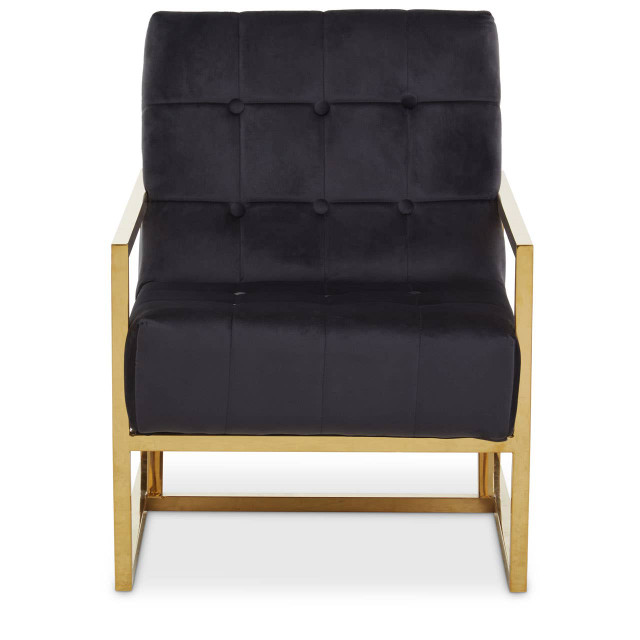 premier housewares Hana Black Velvet Chair With Gold Frame