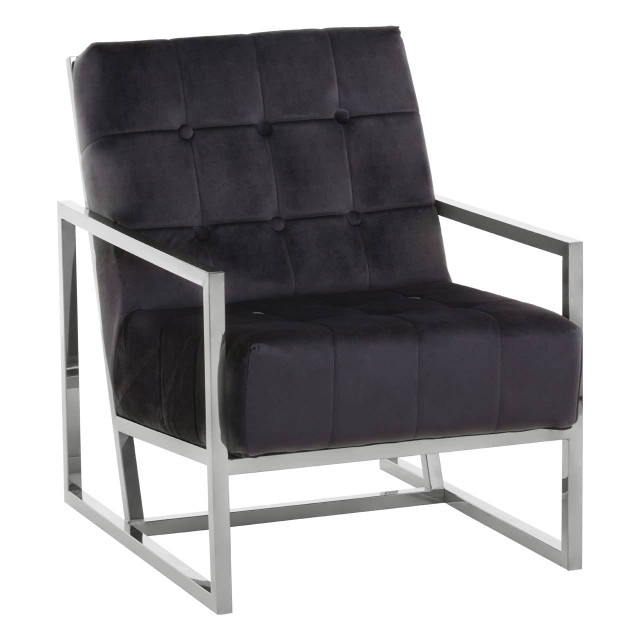 Premier Housewares Hana Black Velvet Chair With Stainless Steel Frame