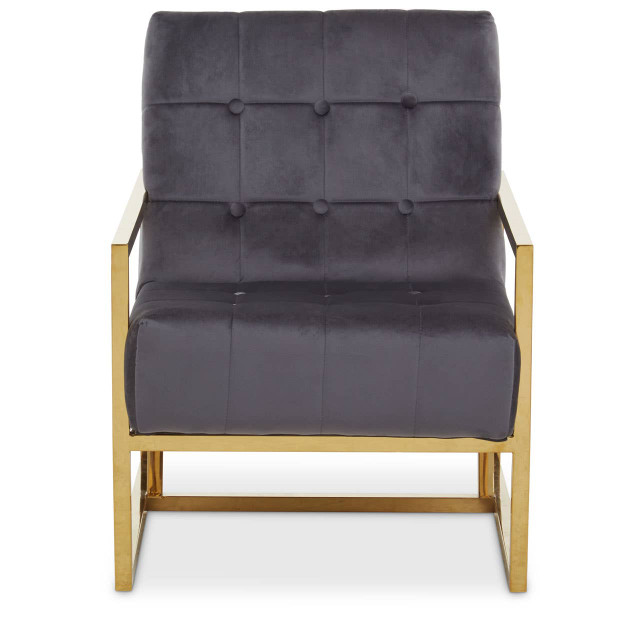 Premier Housewares Hana Grey Velvet Chair With Gold Frame