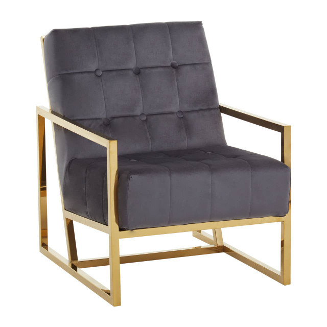 Premier Housewares Hana Grey Velvet Chair With Gold Frame