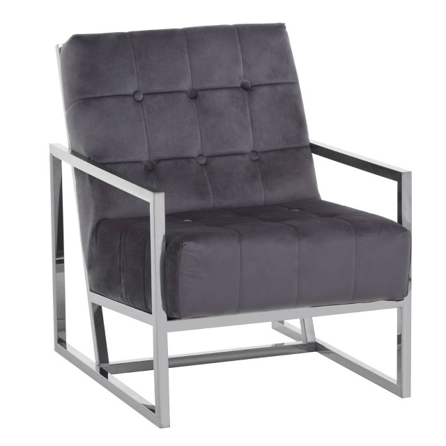 Premier Housewares Hana Grey Velvet Chair With Stainless Steel Frame