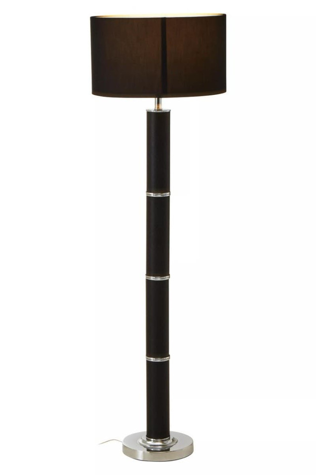 Premier Housewares Hanah Black Snake Leather Effect Floor Lamp With Chrome Base And Black Shade