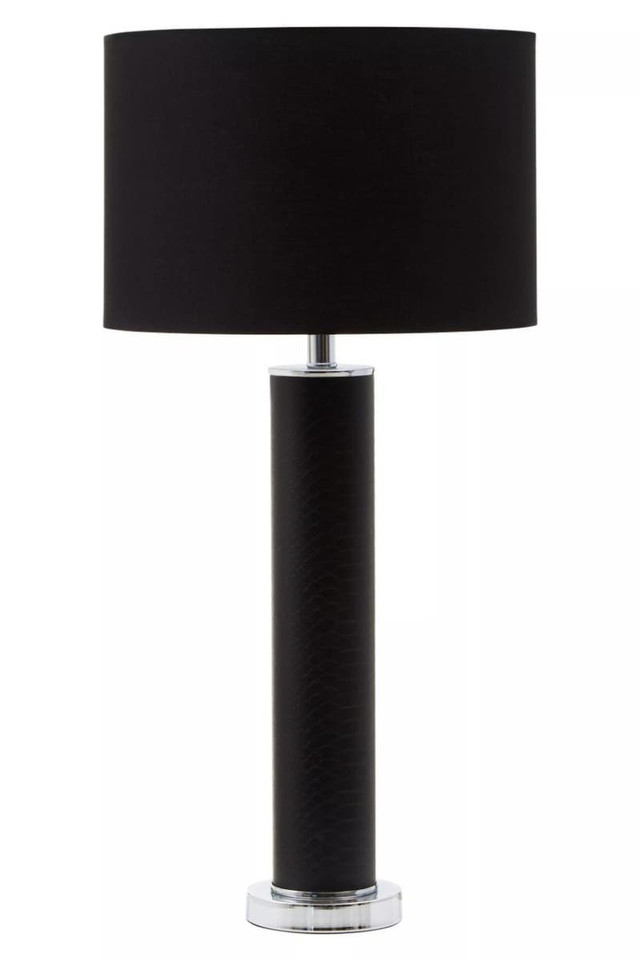 Premier Housewares Hanah Black Snake Leather Effect Table Lamp With Chrome Base