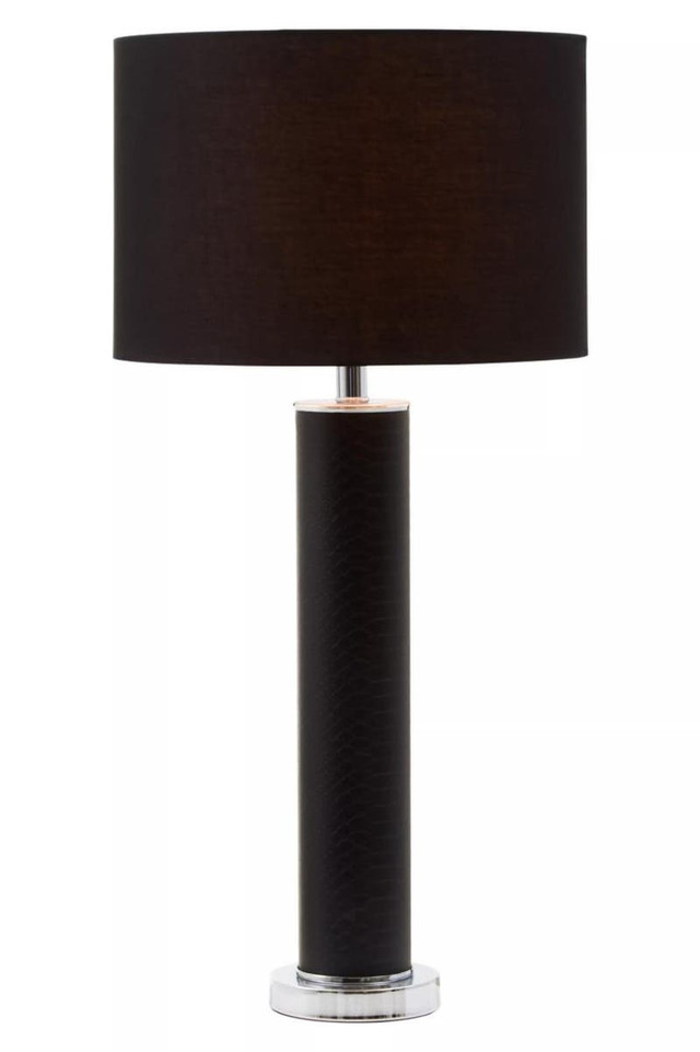 Premier Housewares Hanah Black Snake Leather Effect Table Lamp With Chrome Base