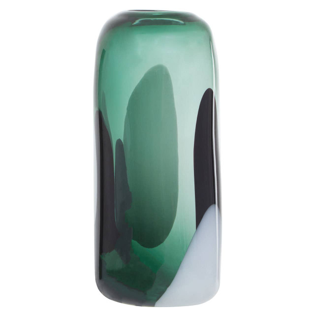 Premier Housewares Hania Small Green Glass Vase With Abstract Pattern