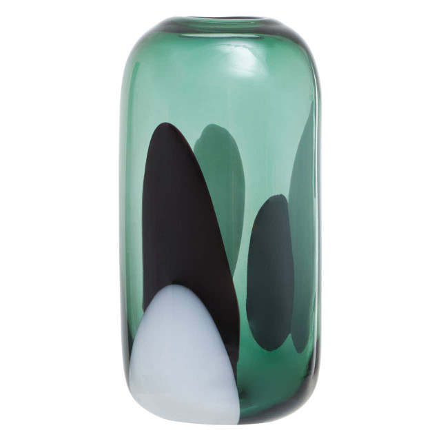 premier housewares Hania Small Green Glass Vase with Abstract Pattern