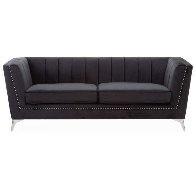 Premier Housewares Hansa Three Seat Black Velvet Sofa