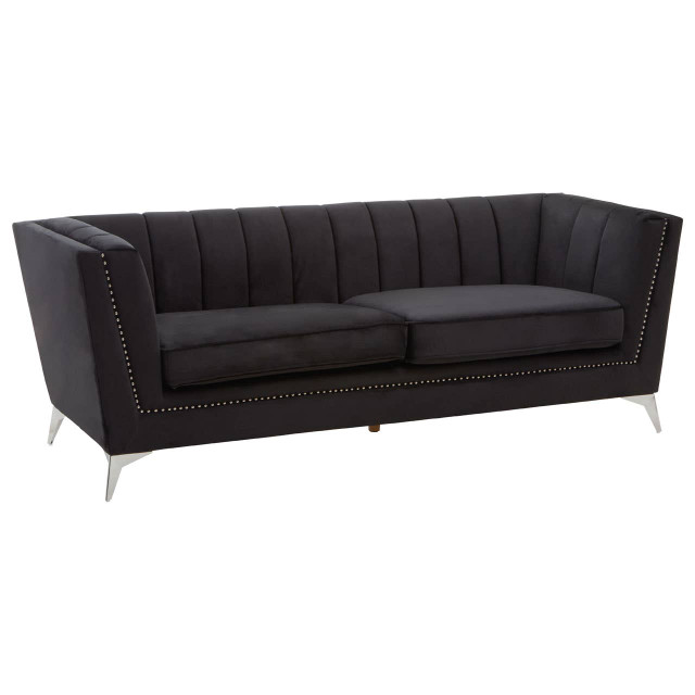 Premier Housewares Hansa Three Seat Black Velvet Sofa