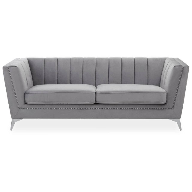 Premier Housewares Hansa Three Seat Grey Velvet Sofa