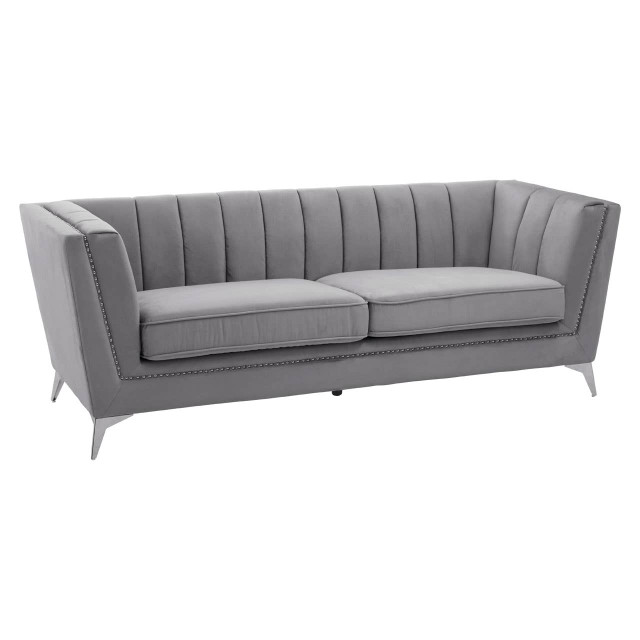 Premier Housewares Hansa Three Seat Grey Velvet Sofa
