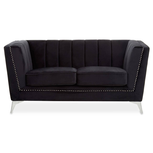Premier Housewares Hansa Two Seat Black Velvet Sofa