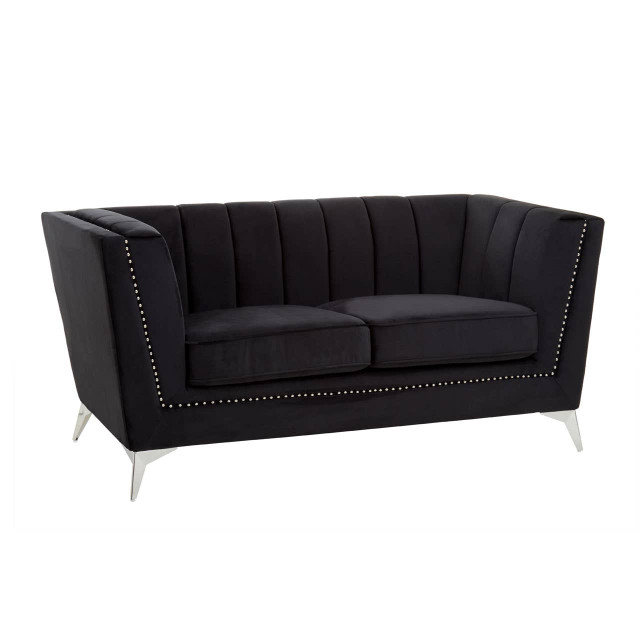 Premier Housewares Hansa Two Seat Black Velvet Sofa