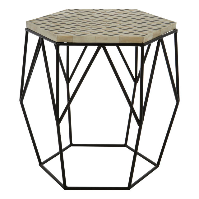 Premier Housewares Harlo Ivory And Black Hexagon Side Table
