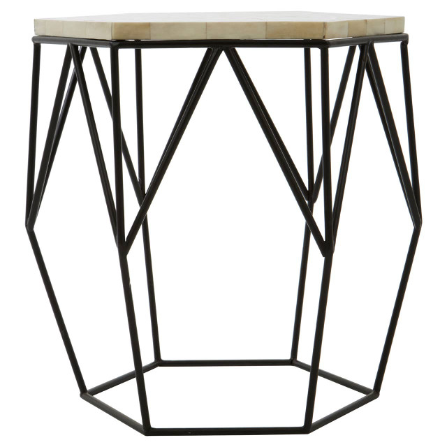 premier housewares Harlo Ivory and Black Hexagon Side Table