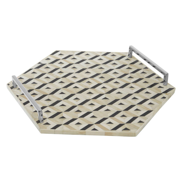Premier Housewares Harlo Ivory And Black Hexagon Tray