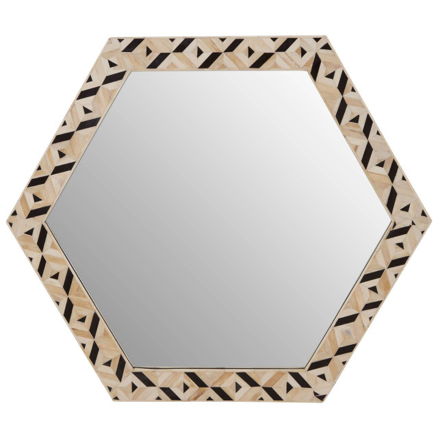 premier housewares Harlo Ivory and Black Hexagonal Wall Mirror