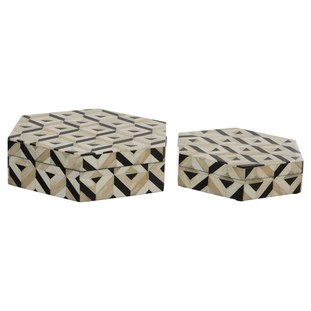 Premier Housewares Harlo Ivory And Black Set Of 2 Trinket Boxes