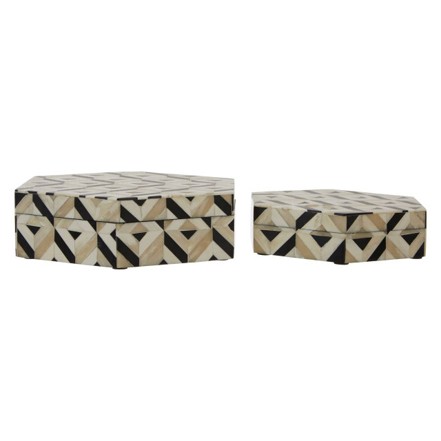 premier housewares Harlo Ivory and Black Set of 2 Trinket Boxes