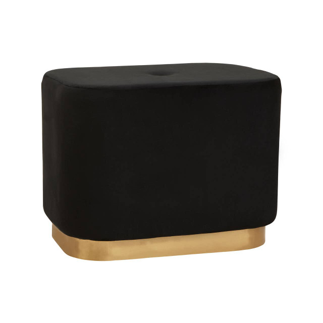 Premier Housewares Hartford Black Velvet And Matte Gold Rectangular Pouffe