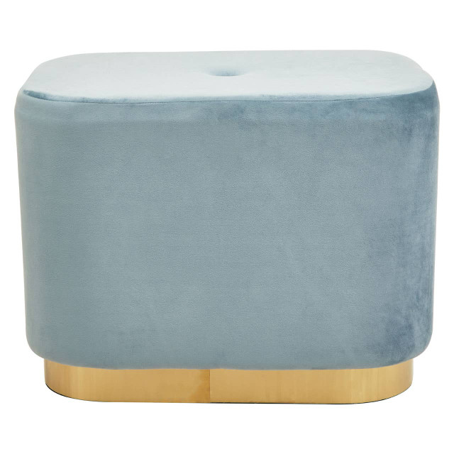Premier Housewares Hartford Blue Velvet And Matte Gold Rectangular Pouffe