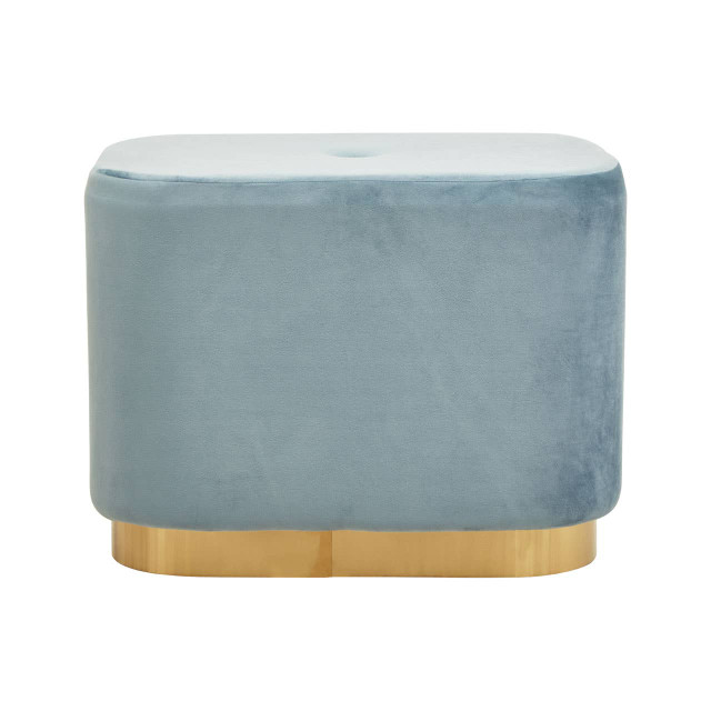 premier housewares Hartford Blue Velvet and Matte Gold Rectangular Pouffe