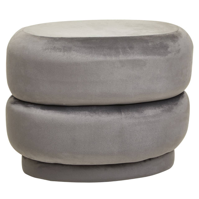 Premier Housewares Hartford Grey Velvet Oval Pouffe