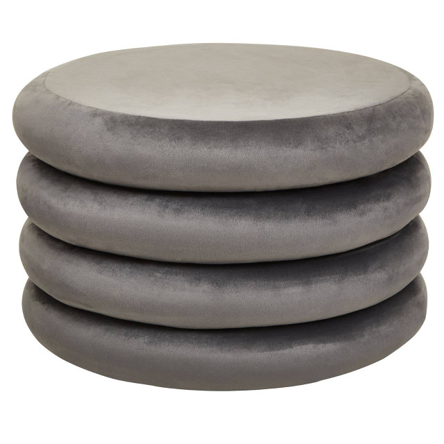 Premier Housewares Hartford Grey Velvet Round Pouffe