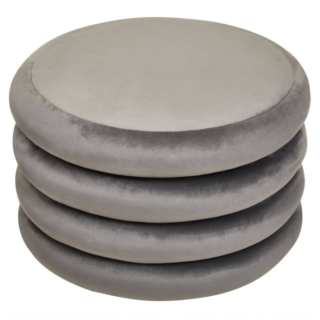 Premier Housewares Hartford Grey Velvet Round Pouffe