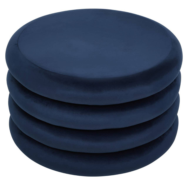 Premier Housewares Hartford Midnight Navy Velvet Round Pouffe