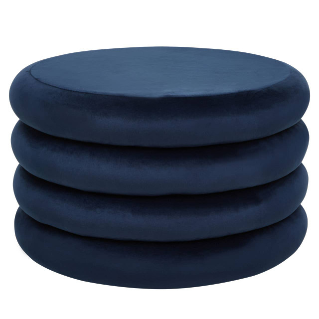 premier housewares Hartford Midnight Navy Velvet Round Pouffe