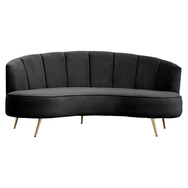 Premier Housewares Hasna Three Seat Black Velvet Sofa