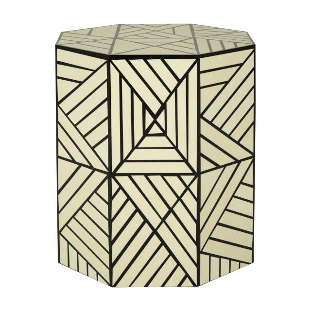 Premier Housewares Hassa Ivory And Black Resin Geometric Stool And Table