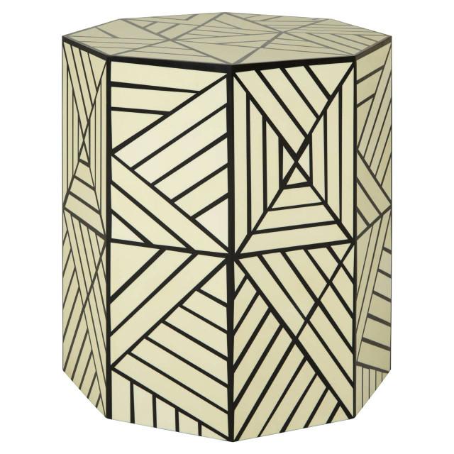 Premier Housewares Hassa Ivory And Black Resin Geometric Stool And Table