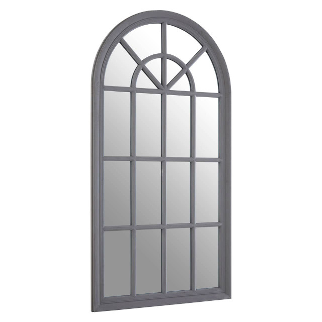 Premier Housewares Hawthorne Antique Grey Arched Window Wall Mirror