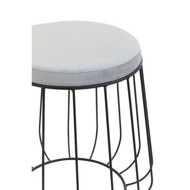 Premier Housewares Hayes Grey Velvet Stool With Black Frame