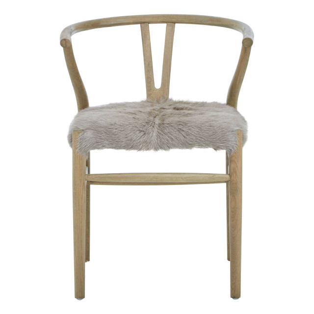Premier Housewares Hazel Natural Oak Wood And Grey Fur Dining Chair