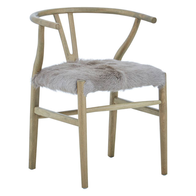 Premier Housewares Hazel Natural Oak Wood And Grey Fur Dining Chair