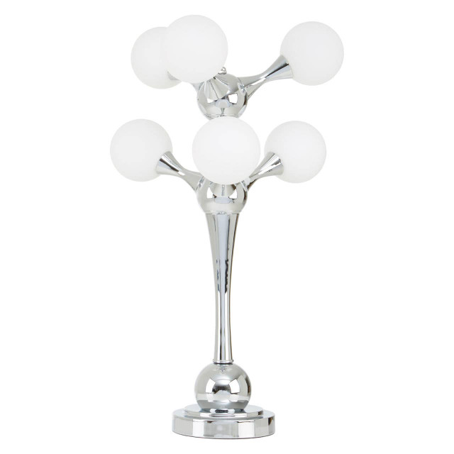 Premier Housewares Heba Chrome 6 Light Table Lamp With Glass Shades