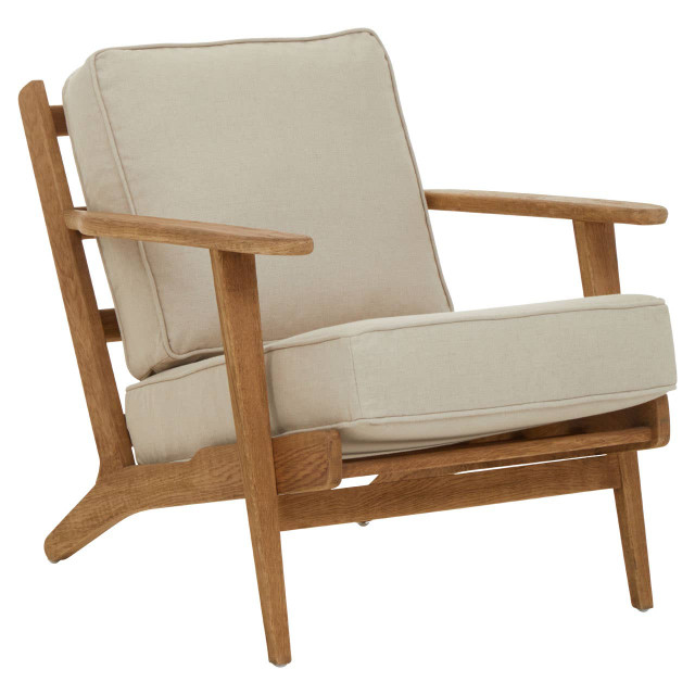 Premier Housewares Hector Natural Linen And Oak Wood Armchair