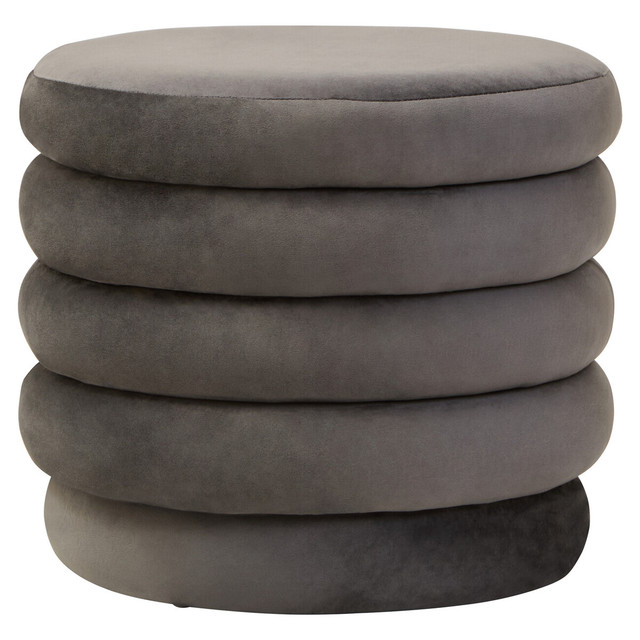 Premier Housewares Helen Graphite Velvet Round Footstool
