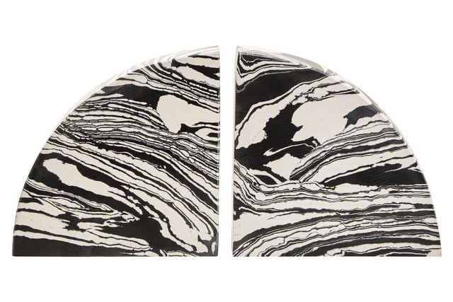 premier housewares Helsa Black And White Marble Set of Two Bookends